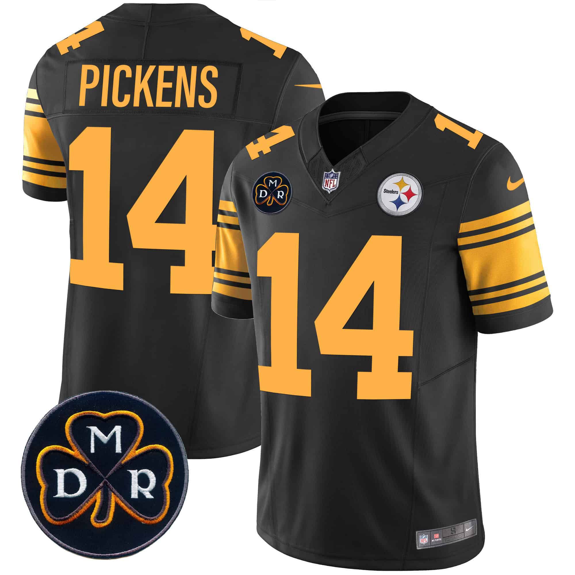 Men Pittsburgh Steelers #14 Pickens Black 2024 Nike DMR Patch Vapor Limited NFL Jersey style 2